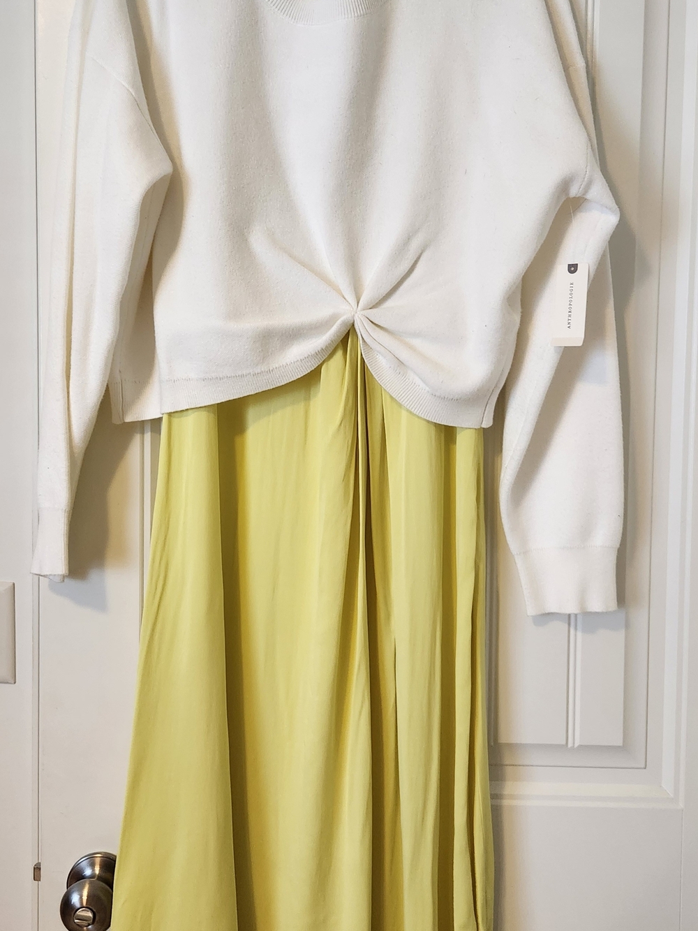 Womens Yellow Satin Dress With Detachable Cream Sweater